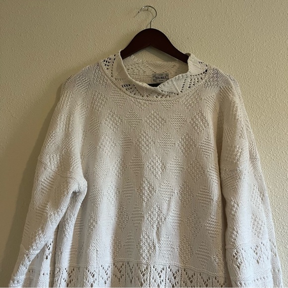 Via Max Vintage Cream / Off White Crochet Knit Grandpa Sweater - Picture 2 of 11
